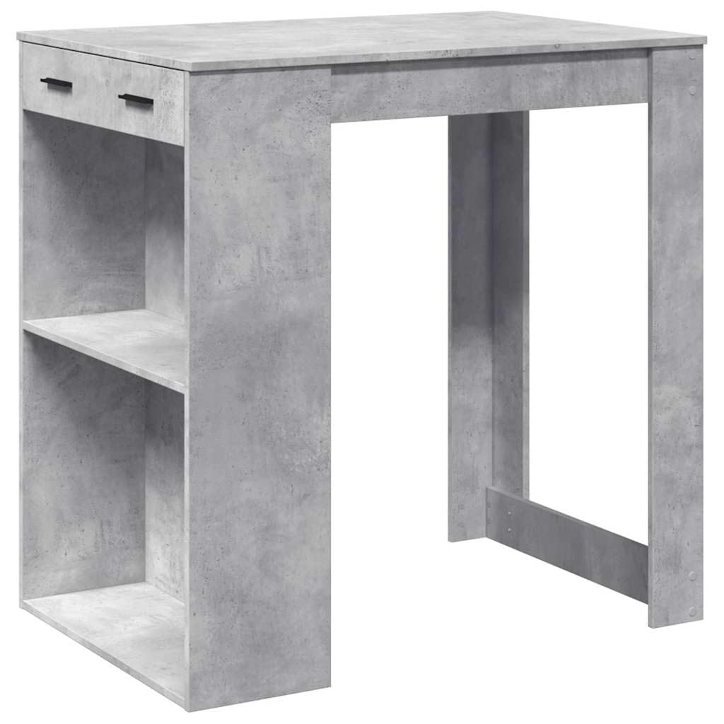 Table de bar gris béton en bois au design épuré avec tiroir de rangement