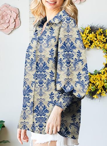 Astylish Women 2025 Loose V-Neck Shirts Paisley Print Lantern Sleeve Blouse Boho Tops4