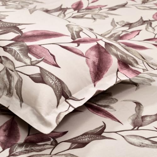 Image of Haus & Kinder Double Bed Bedsheet for Queen Size Bed with 2 Pillow Covers 90 Inch x 100 Inch | Premium Soft & Silky Pure Cotton 144 TC Flat Double Bedsheet | Florence Leaf Peach