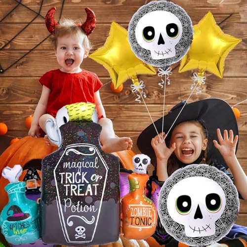 Image of Rozi Decoration Halloween Bottle Foil Balloons | Magical Bottle Theme Foil Balloons | Halloween Decoration Items for Living Room, Multicolor, 5 Pieces