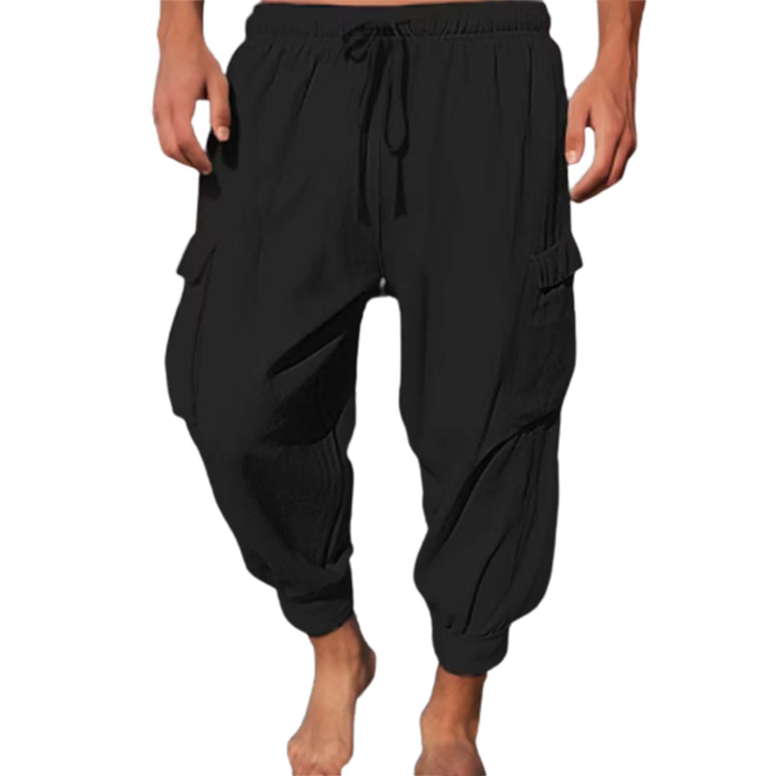 Bukknye Men's A-Black Casual Drawstring Loose Fit Aladdin Hippie Harem Pants - Black