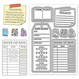 CONCHLERY Bookmark Clear Stamps Reading Journal Silicone Stamp Seal Book Review Notepad Transparent Stamps for DIY Scrapbooking and Card Making Paper Craft Decor, 6.3x4.3 Inch