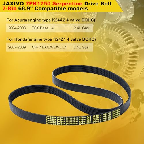 Image of 7PK1750 Serpentine Belt V-Ribbed Drive Belt Compatible with 2007-2009 Honda CR-V L4 2.4L,2004-2008 Acura TSX L4 2.4L-Gas Only 68.9 inch Length Replace K070690,117205X00A,1070690
