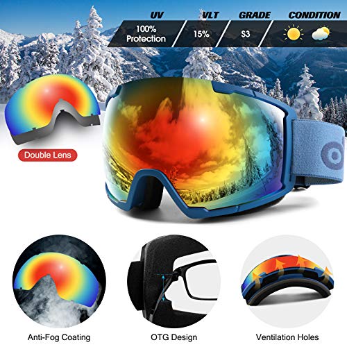 Odoland Ski Helmet With Ski Goggles, Multi-Options Snowboard Helmet And Goggles Set For Men Women And Youth, Blue, L #TOP6
