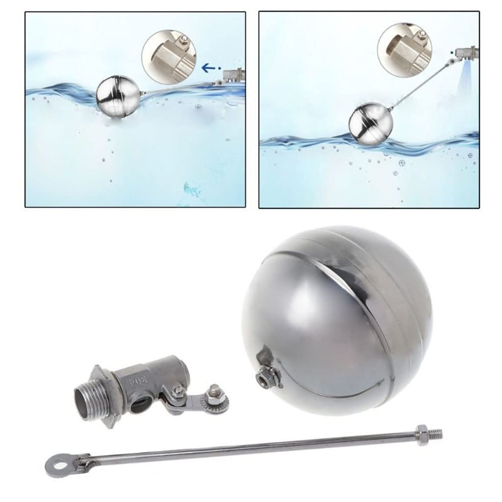 Válvulas de flotador de metal, Válvula de bola flotante de 1/2", DN15, rosca macho, for tanque de agua, de acero inoxidable, con sensor de flotador y control de flujo, 1 unidad