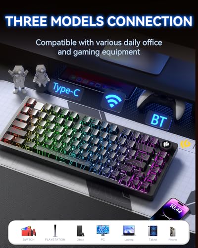 Image of LEOBOG HI75C Pro Mechanical Wireless Keyboard, 75% TKL RGB Backlit Buletooth Mechanical Keyboard with Hot Swappable Reaper Switch for MAC /Window /Andriod /PC Gaming - Turquoise Switch, Black