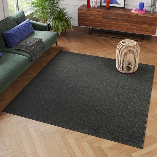 TAPISO Mono Quadrat Teppich Kurzflor Indoor Outdoor UV-beständig Dunkelgrau Einfarbig Wohnzimmer...