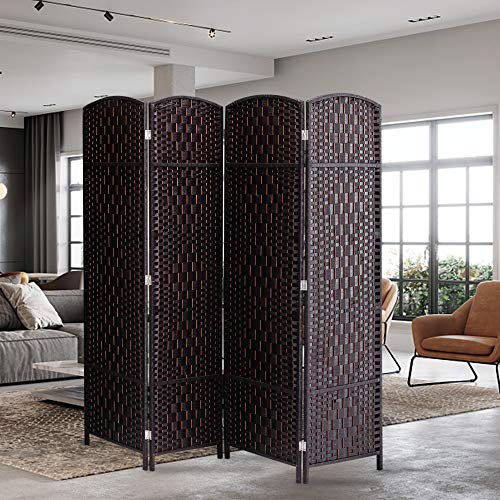 SIMFLAG Folding Screen Room Divider 4 Panel, 6Ft 19.7" Wide Partition Room Dividers Freestanding,Indoor Portable Partition Screen, Diamond Double-Weaved,No Installation Required(Brown)