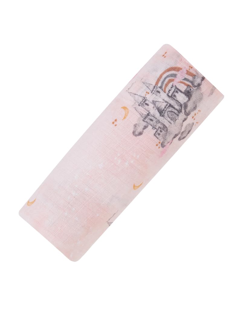 Malabar Baby Swaddle Blanket Wrap, Soft Organic Cotton Muslin 47 X 47 inch Large Receiving Blanket for Unisex Newborn Toddler Gift, Pink Castle