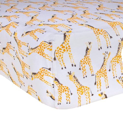 Image of Burt's Bees Baby Print Fitted Crib Sheet Organic Cotton BEESNUG - Giraffe Animal Prints, Fits Unisex Standard Bed and Toddler Mattress, Infant Essentials, 52 x 28 Inch 1-Pack