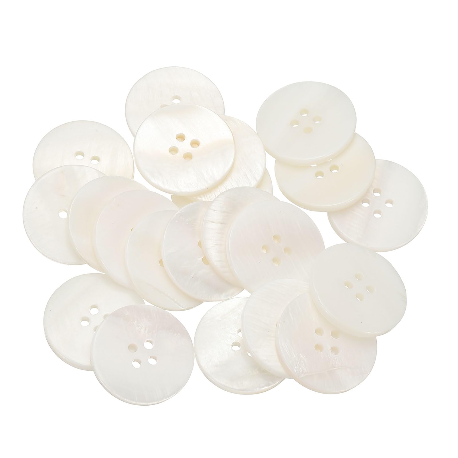 sourcing map 21Pcs Natural Shell Button, 4 Hole 23mm Round Mother of Pearl Buttons for Shirt Coats Suits Jacket Jeans Skirts DIY Sewing Crafts, White