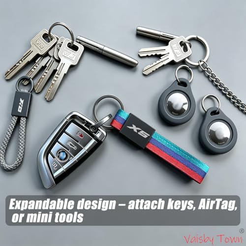 Image of Automotive Keychain compatible with BMW X5 Key Fob | Zinc Alloy Circle & D-Ring,Tricolour Nylon Strap with inchX5 inch Engraved Buckle Clip,Sporty Luxury style