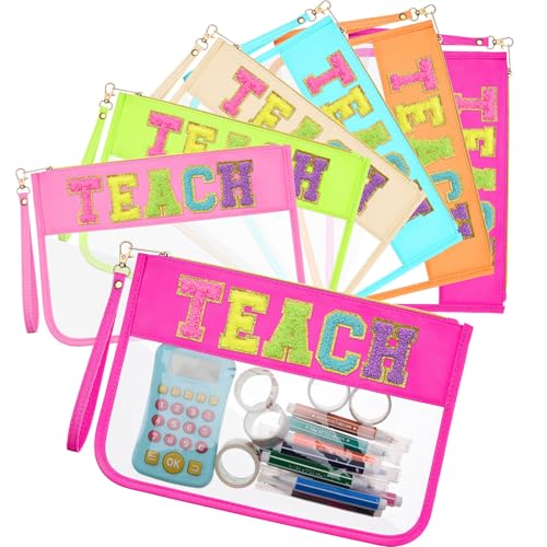 Kacctyen 6 Pcs Spf Bags Chenille Letter Clear Makeup Bag with Zipper Nylon Sunscreen Cosmetic Travel Pouch Transparent Toiletry Storager Gym Beach Bag with Handle for Women Girls(Multicolor, Spf)