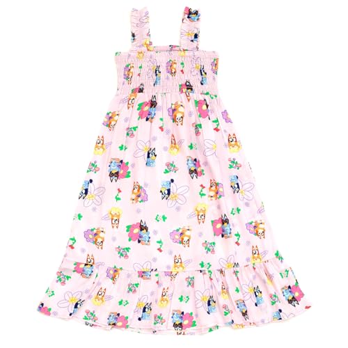 Bluey Girls Square Neck Smocked Maxi Dress Toddler to Big Kid Sizes (2T - 10-12)