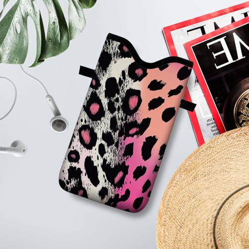 Image of Neoprene Cell Phone Sleeve Pouch Case Bag with Crossbody Strap Neck Lanyard for Women 7.1 X 3.9 in Pink Black