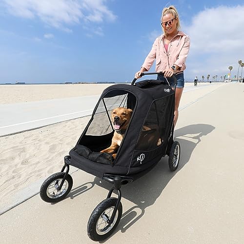 Apollo 3-in-1 Haustier-Kinderwagen | Hundewagen | Leichte abnehmbare klappbare tragbare Haustiertrage Tasche Jogger für mittelgroße und große Hunde und Katzen, Schwarz