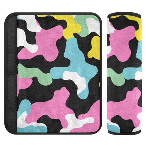 Image of 2 Pack Seatbelt Covers Seat Belt Cover Pad for Adults Boys Girls Car Seat Strap Covers Pads Cushion Universal Shoulder Strap Pad Protector for Backpack Camera Bag 6.5 Inch Colorful Cow Print Black