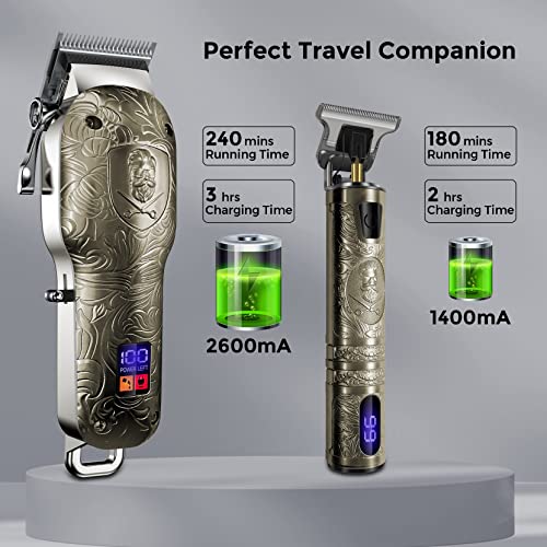 Hair Clippers 2 Set,Cosicosy Electric Trimmer Grooming Kit for Men, Professional Cordless Cutting Beard Rechargeable with LCD Display Shaver Men Kids Barbers, Gold - Image 3