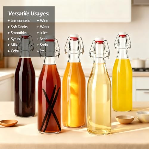 Image of Ruckae 8 Pack 16oz Swing Top Glass Bottles with Air Tight Lids Kombucha Coquito Flip Top Glass Bottle Kefir Syrup Vanilla Extract Beer Brewing Bottles for Gift (16 oz 8 pack)