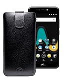 Original Favory Etui Tasche für Wiko Upulse Lite | Leder Etui Handytasche Ledertasche Schutzhülle Hülle Hülle Lasche mit Rückzugfunktion* in schwarz