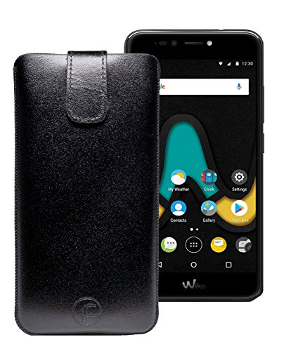 Original Favory Etui Tasche für Wiko Upulse Lite | Leder Etui Handytasche Ledertasche Schutzhülle Hülle Hülle Lasche mit Rückzugfunktion* in schwarz