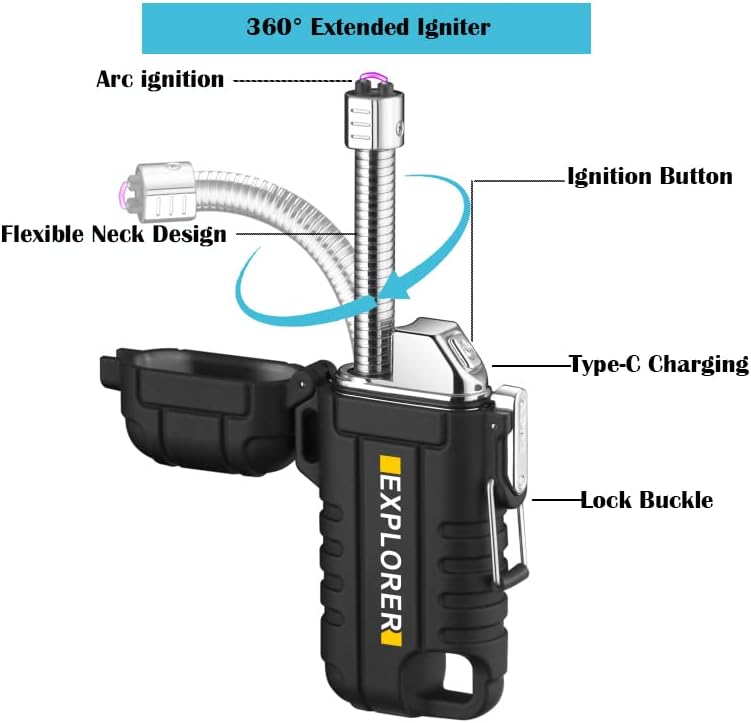 Miniatura 2 de Encendedores eléctricos, encendedor de cuello flexible mejorado USB-C recargable 360, IP56 a prueba de polvo e impermeable para velas, aromaterapia,