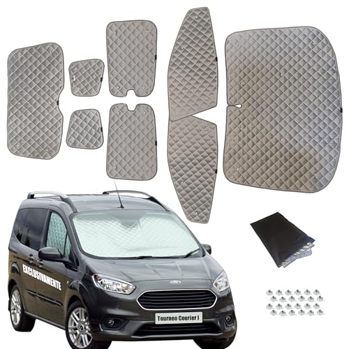 Parasol Furgoneta Tourneo Courier I - Aislantes térmicos y Oscurecedores - 8 Piezas Ajuste Interior...