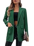 WDIRARA Women's Houndstooth Print Lapel Collar Single Button Work Office Jacket Blazer Green and Black M