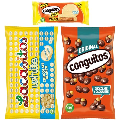 Pack Lacasitos white bolsa 1kg,Conguitos negro bolsa 1kg,cups blanco 34g