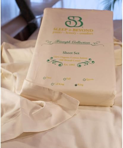 Miniatura 3 de Sleep & Beyond Juego de sábanas 100% algodón orgánico, certificado GOTS  sábana bajera, sábana encimera y fundas de almohada, doble, marfil