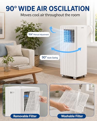 Image of 8,000 BTU Portable Air Conditioners, Cools Room Up to 350 Sq.Ft, 4-in-1 AC Unit with Dehumidifier & Fan Mode, Remote Control, Ultra-Quiet 50dB, White & Black, Easy Window Kit
