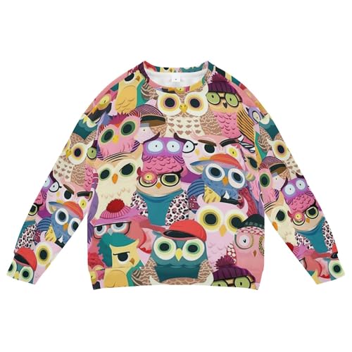 JUNZAN Colorful Cute Cartoon Owls Kids Girls Sweatshirts Hoodies Long Sleeve Sweatshirt With Hoodie Athletic 4T