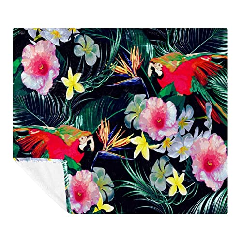 Couverture perroquet et hibiscus 150x200 cm en microfibre pour lit et canapé - 2