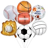 7Pcs Sports Balloons - 18inch Volleyball Basketball Baseball and Soccer Mylar Balloons, 20inch Football and 19.7inch Glove Balloon for Sports Birthday Party Decorations - Sports Party Supplies.