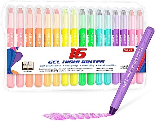 Shuttle Art 蛍光ペン 8色 16本セット 固形蛍光マーカー 蛍光クレヨン 速乾 裏移りしにくい 繰り出し式 ゲルインク 透明ケース付き 教科書/ノート/カレンダー/手帳にマーキング 色塗り 子供 女の子 勉強 仕事 学校 オフィス 聖書用 収納