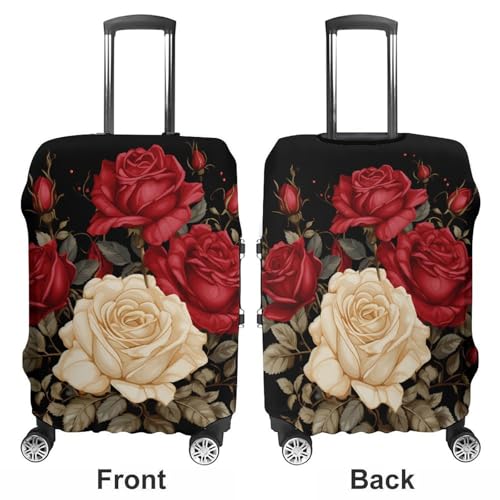 Travel Luggage Cover Elastic Suitcase Protector Anti-Scratch Washable Red Roses And White Roses Luggage Sleeve Tsa Approved Carry on Covers Baggage Cover Fits 18-32 Inch Luggages3