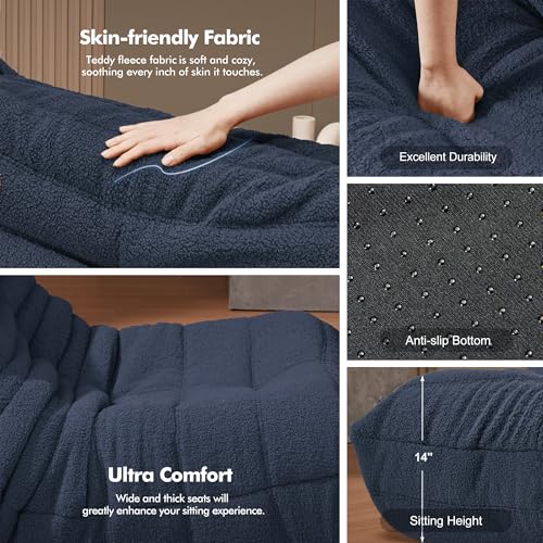 Image of Bean Bag Chair Big Sofa Beanbag Chair for Adults Fireside Chair Bean Bag Lounger with Memory Foam Filled for Home,Apartment or Gaming Venue (Blue Teddy)