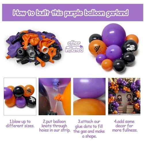 Image of Purple Orange Balloon Arch Kit, Double Stuffed Purple Lavender Orange Black Balloon Garland for Basketball Sport Theme Birthday Race Car Magic Graduation Baby Shower Party Decorations