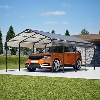 Metal Carport, Outdoor Car Shelter All Weather, Heavy Duty Outdoor Galvanized Garage Tent for Car Boat Truck Equipment and SUV, Easy Assembly, Black (12x20 FT)
