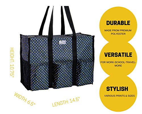 Pursetti Zip-Top Organizing Utility Tote Bag with Multiple Exterior & Interior Pockets for Working Women, Nurses, Teachers and Soccer Moms (Gray Polka Dot)