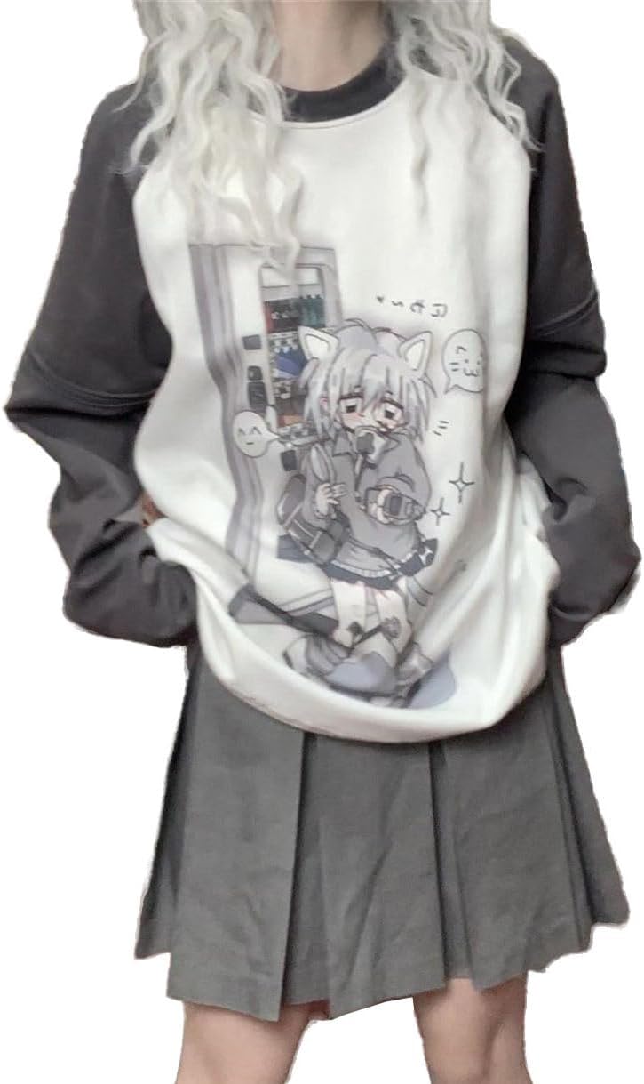 Y2k Aesthetic Detachable Sleeve T-Shirt Women Kawaii Cat Girl Anime Print Cute Sweatshirts Fairycore Streetwear