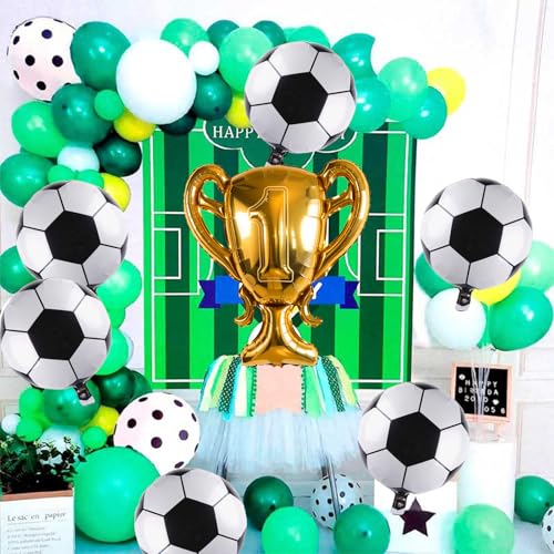 Image of Soccer Party Balloons Set, 32 Inch Champion Trophy Mylar Foil Balloon and 6pcs Football Helium Foil Balloons, Sport Decor for Boys Kids Soccer Ball Fans Birthday Party Decoration Supplies