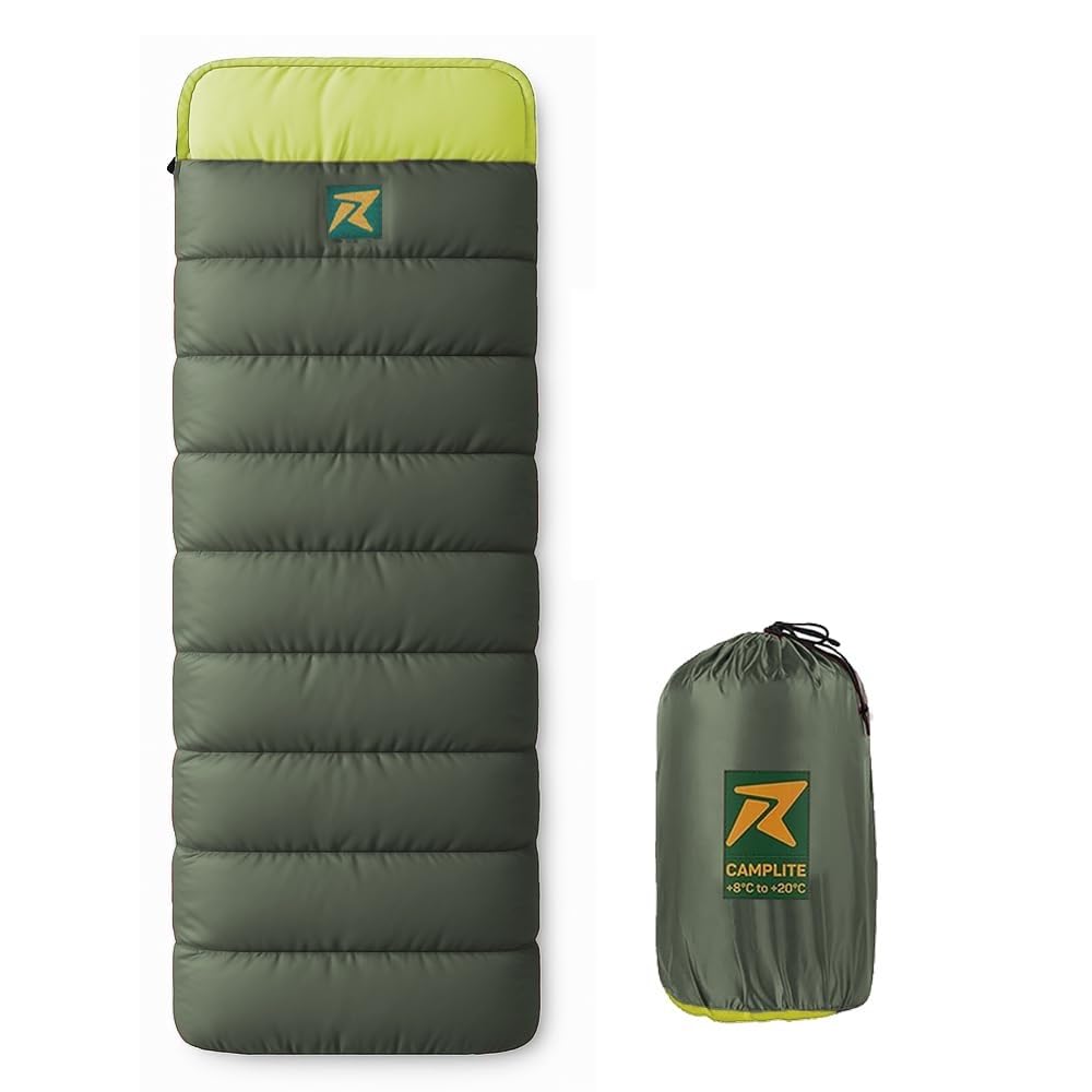 Rocksport Camp Lite Sleeping Bag for Adults (8°C to 20°C,Yellow - Army Green) | Lightweight, Compact & Waterproof Sleeping Bag for Men & Women | Butter NS Fabric, Indoor & Outdoor Camping Accessories