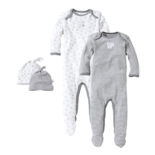 Image of Burt's Bees Baby Girls' Set of 2 Organic Coveralls and Knot Top Hats