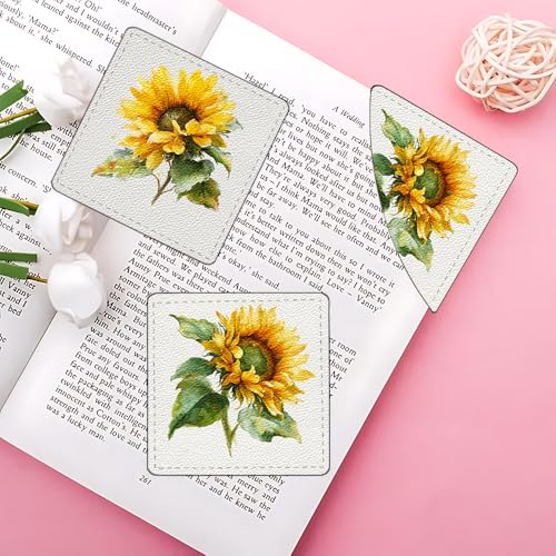 Image of 2Pcs Sunflower Corner Bookmarks, Handmade PU Leather Page Corner Protectors, Summer Floral Stationery Gift for Women, Teachers, Students, Aesthetic Reading Accessories 3.54 x 3.54 Inch