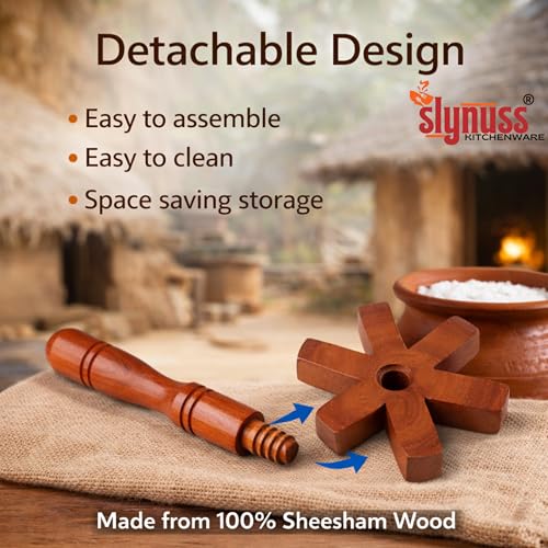 Image of Slynuss | Buttermilk Churner Wooden | Butter Churner for Home, Dahi Maker & Butter Maker | Mathani for Buttermilk /Majjiga Kavvam, Dal Ghotni Wooden | Sheesham Wood, Naturally Non-Stick (28 X 8 CM)