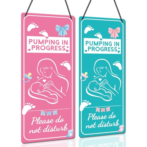 Image of Breast Feeding Door Hanger Sign - 1 Pack Pumping in Progress Door Sign Double Sided PVC Do Not Disturb Signs for Home Nursery Baby Room 9″x4″