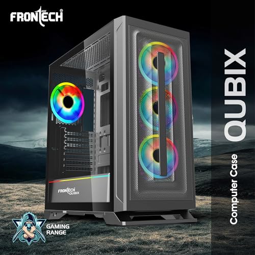 Image of FRONTECH QUBIX ATX Mid Tower Gaming Computer Cabinet | Tempered Glass Side Panel | Metal Mesh Front | 4 x 120mm ARGB Fans | USB 3.0 & Type-C (FT-4386)