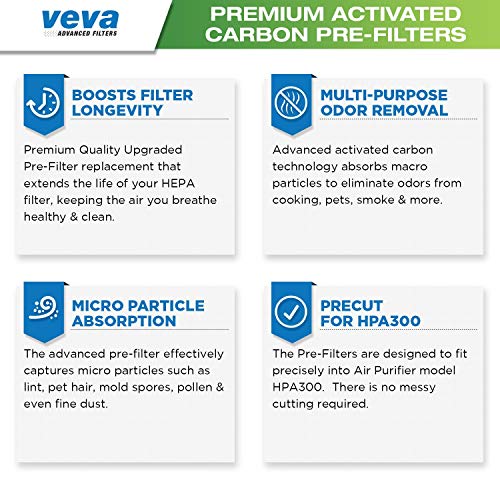 VEVA Precut for HPA300 Premium Carbon Activated Pre Filters 8 Pack Compatible with HW Air Purifier. Precision Fit for Easy Installation Advanced Filters