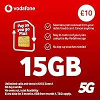 Vodafone SIM Card UK PAYG £10 Bundle -7GB + Unlimited Calls & Texts 30 Day Bundle